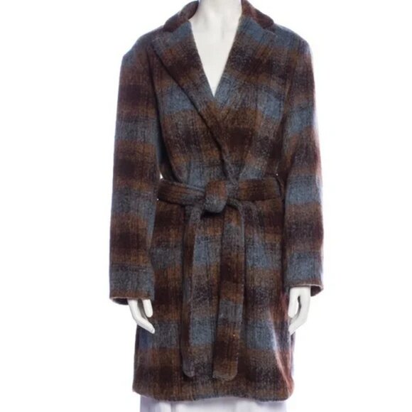 Rachel Zoe Plaid Wool-Blend Belted Trench Coat (NWT) - Picture 2 of 4